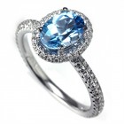  Oval Blue Topaz and Diamond Ring, 18Kt White Gold
